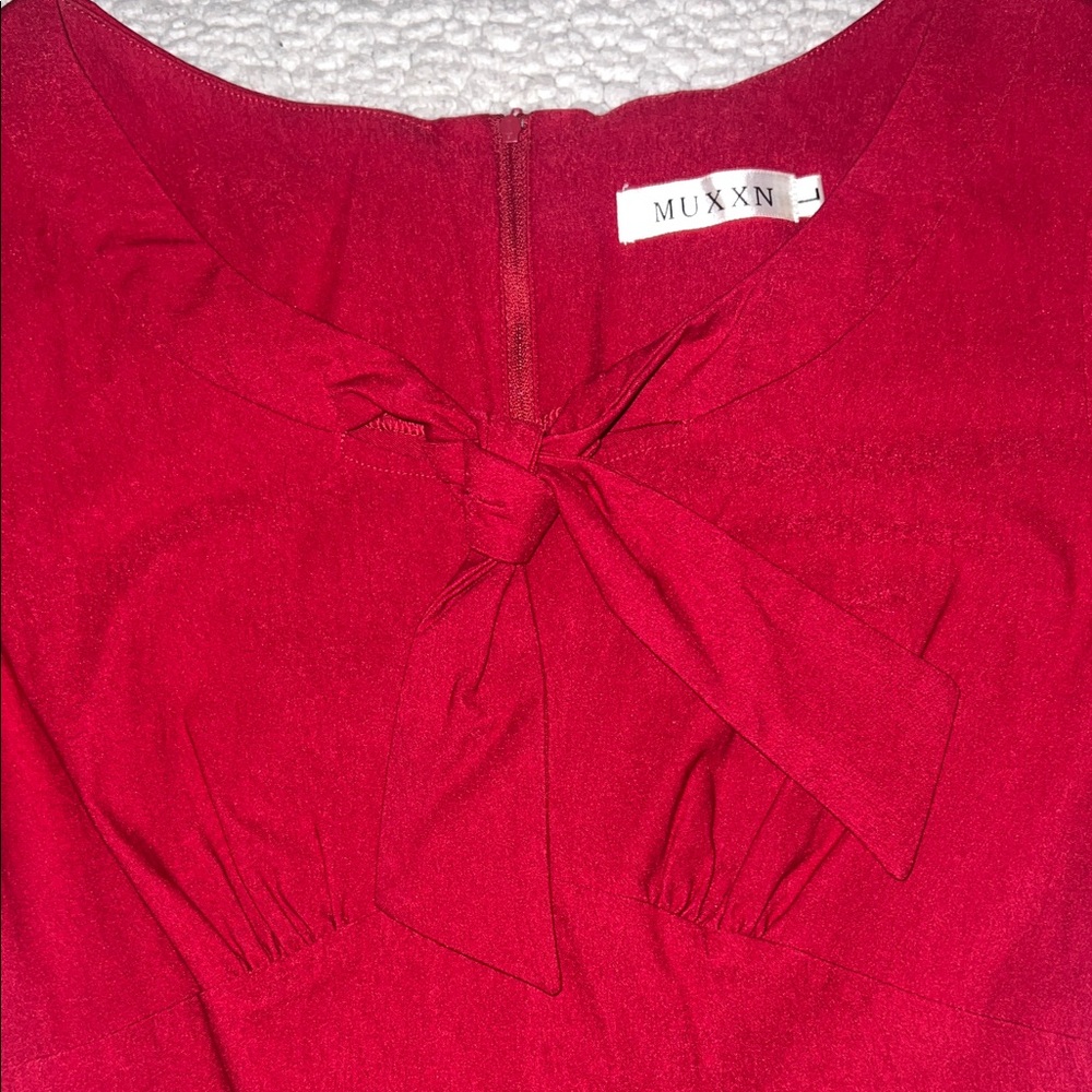 Vintage Cherry Red Midi Dress with BOW - Picture 4 of 7